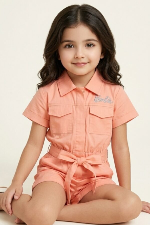 Girls Peach Barbie Utility Romper