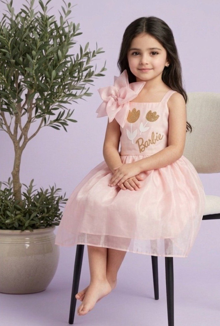Pink Barbie Floral Party Frock - Image 3