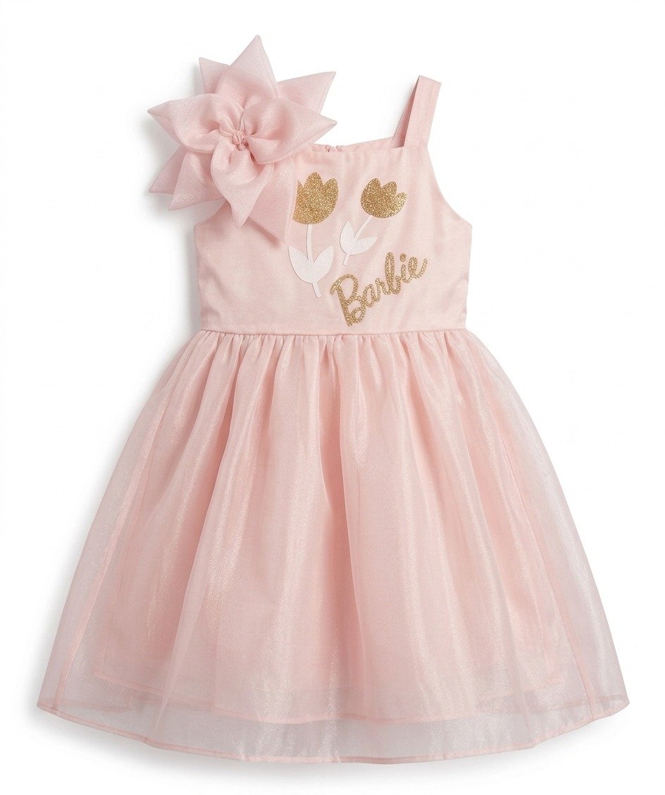 Pink Barbie Floral Party Frock - Image 4