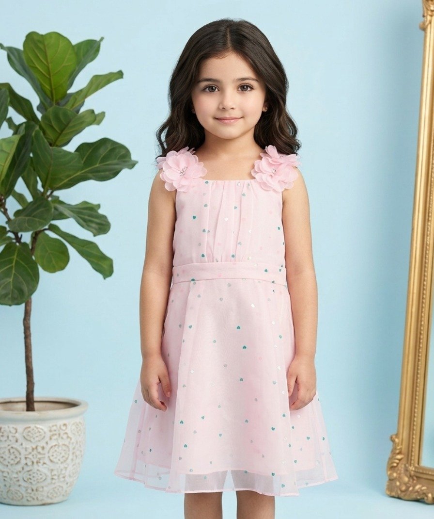 Pink Floral Embellished Party Frock