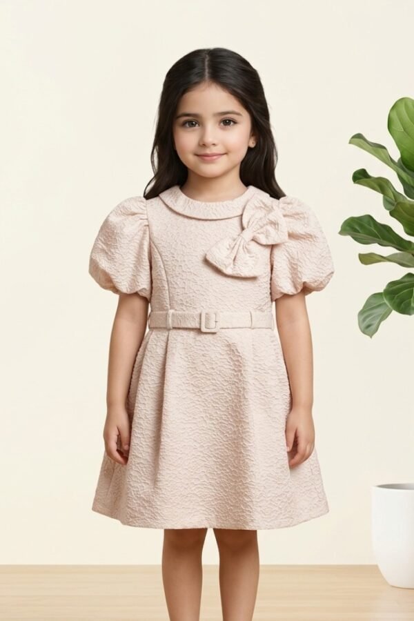 Beige Textured Bow Frock