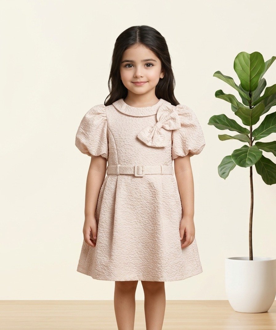 Beige Textured Bow Frock