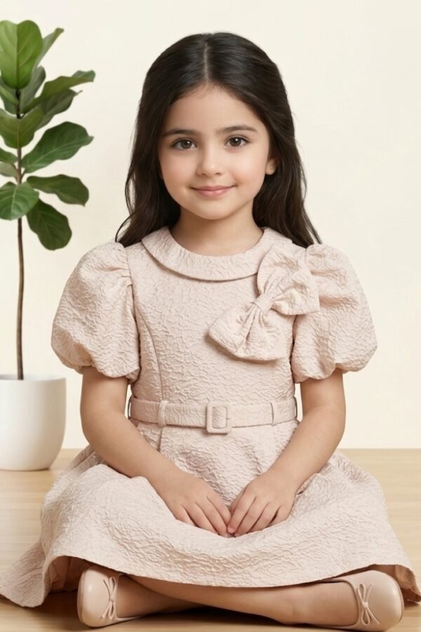 Beige Textured Bow Frock