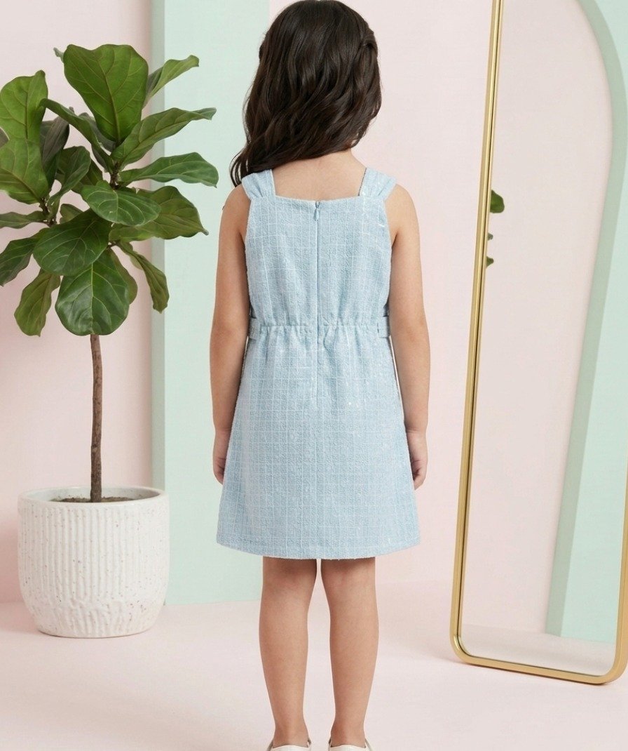 Blue Bow Textured Party Frock - Image 3