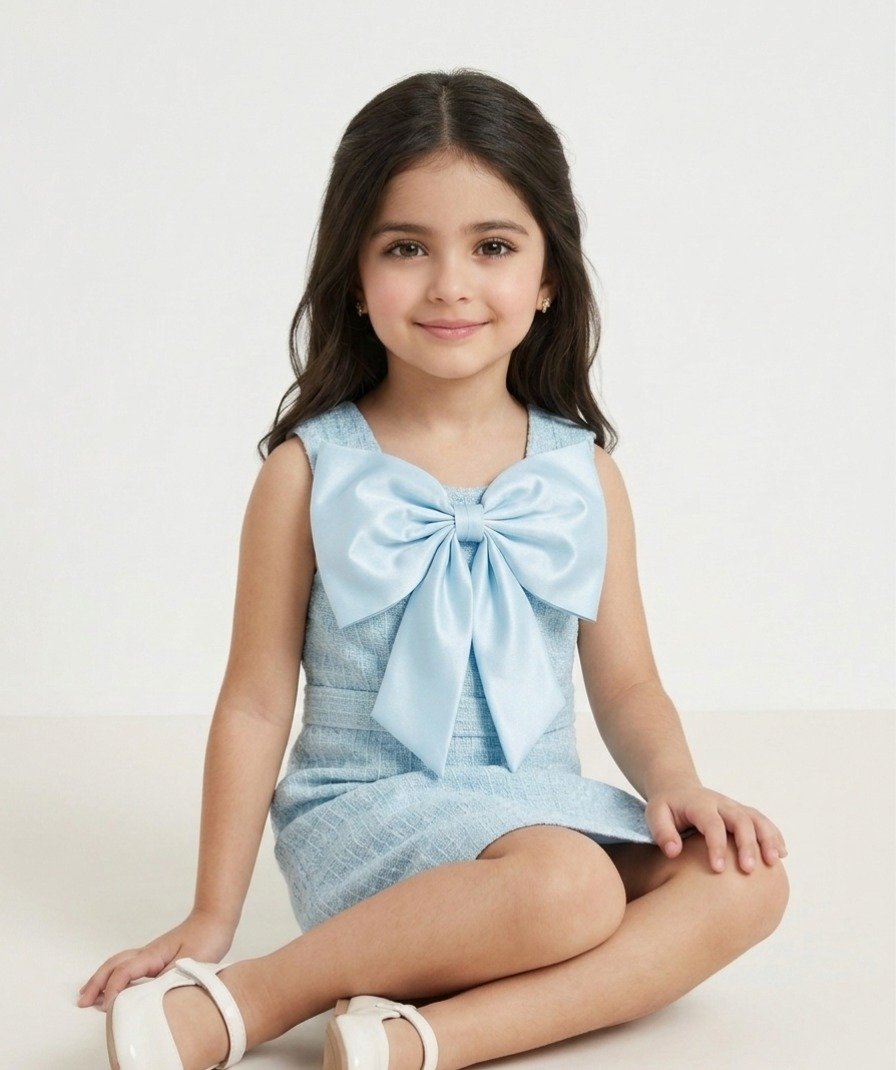 Blue Bow Textured Party Frock - Image 4