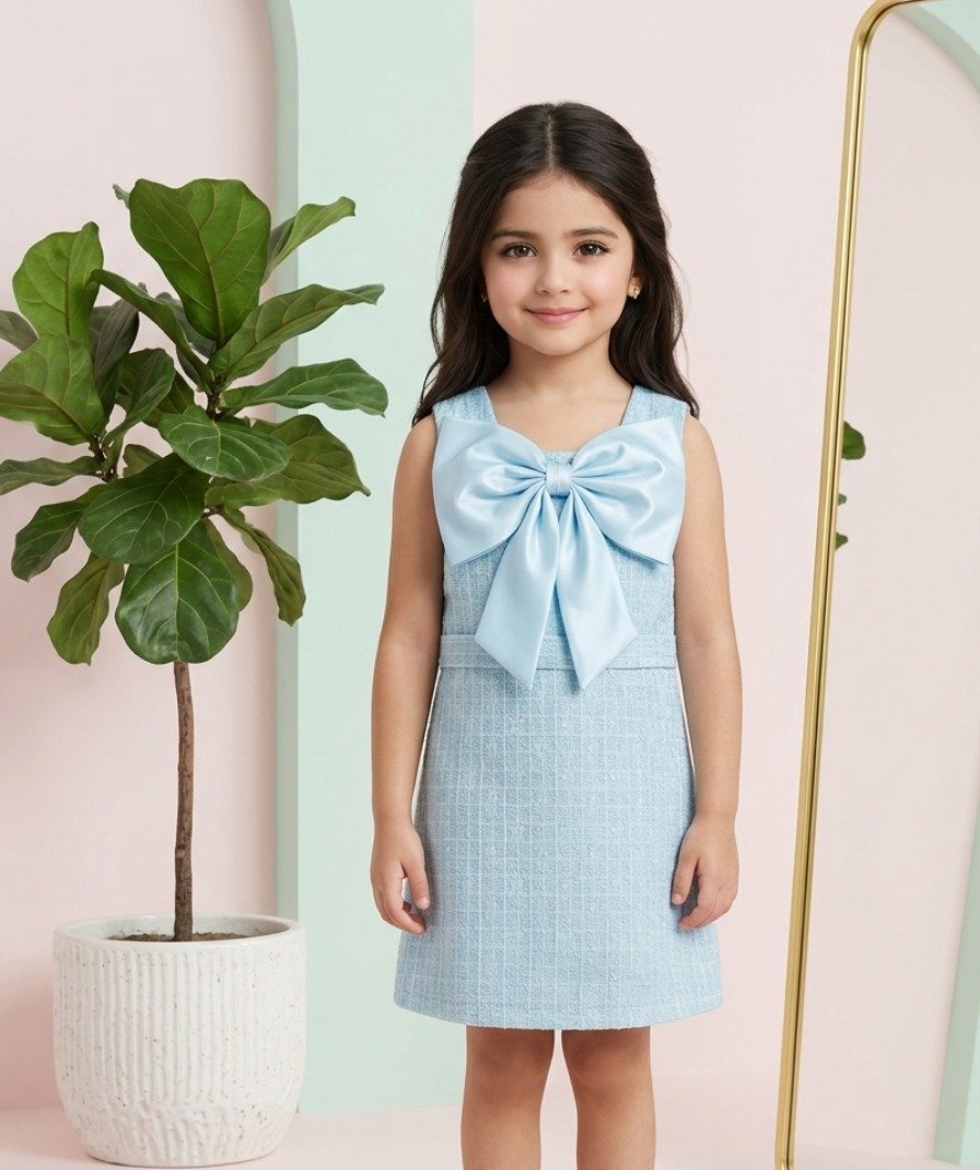 Blue Bow Textured Party Frock
