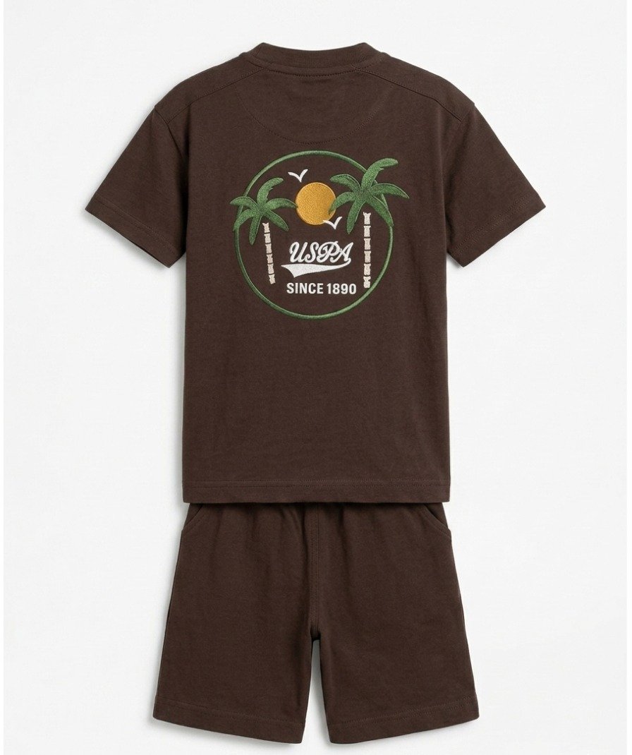 Boys Brown Graphic Shorts Set - Image 2