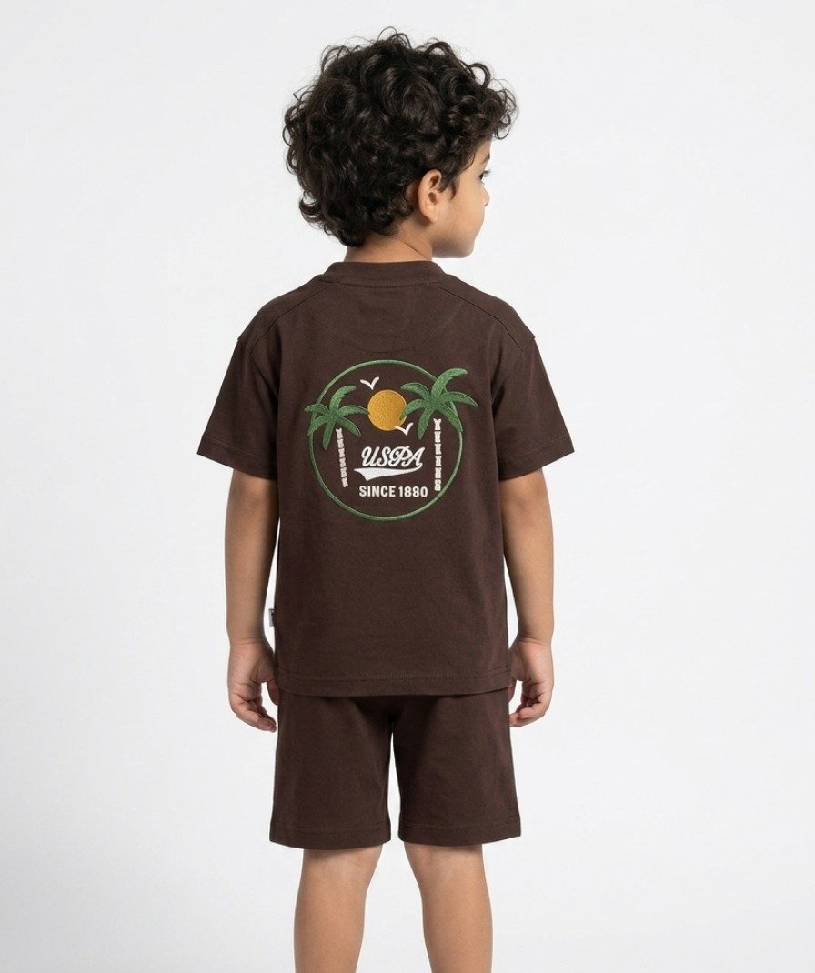 Boys Brown Graphic Shorts Set - Image 3