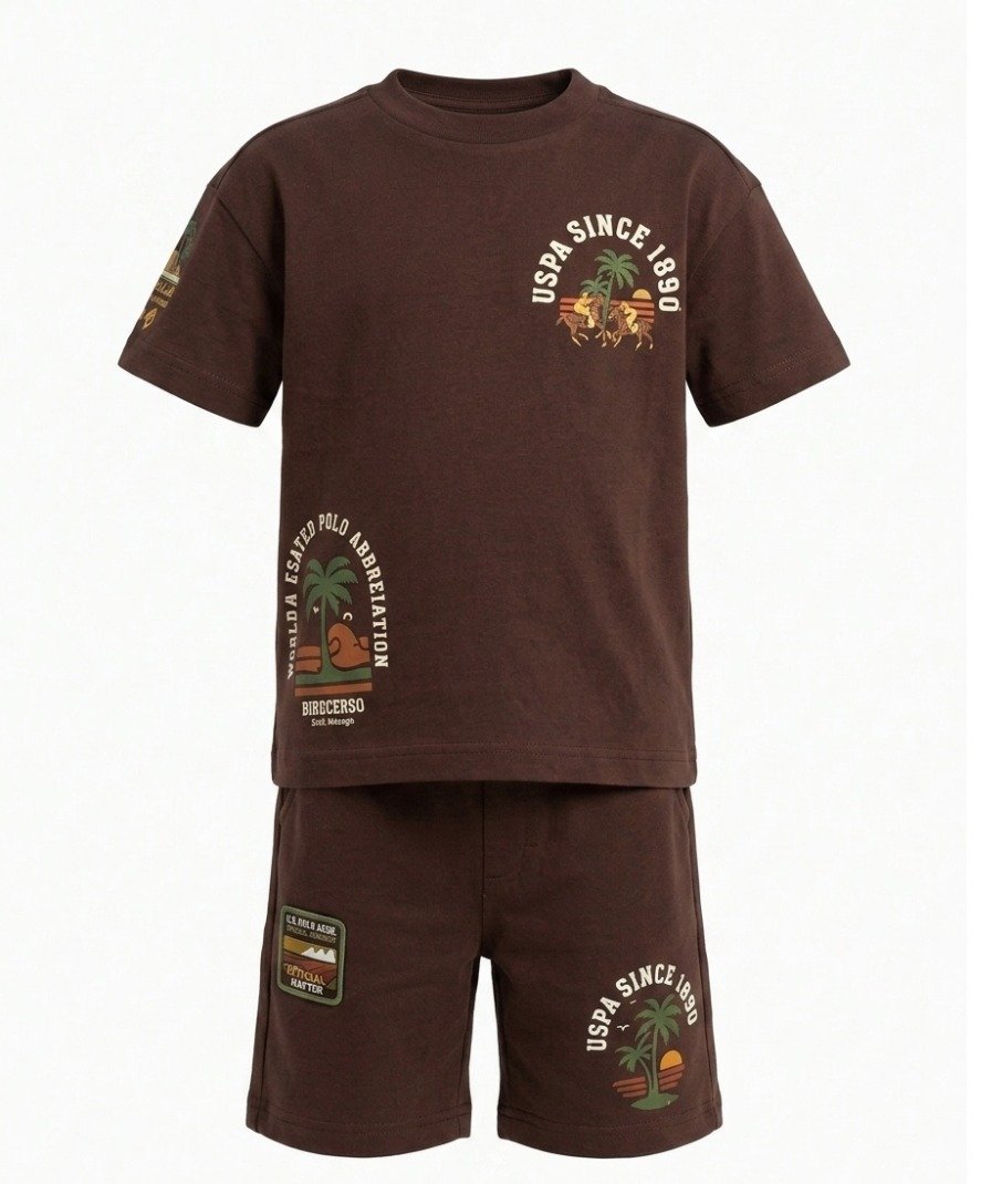 Boys Brown Graphic Shorts Set - Image 4