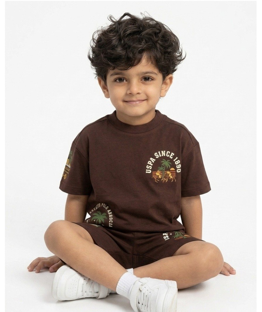 Boys Brown Graphic Shorts Set - Image 5
