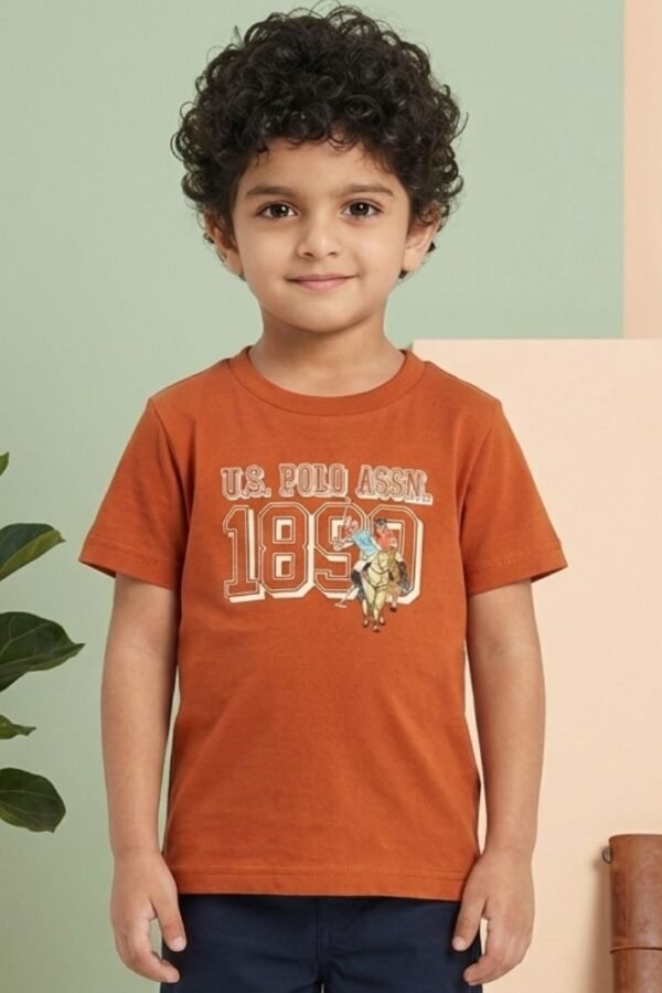 Boys Brown Graphic Polo T-Shirt
