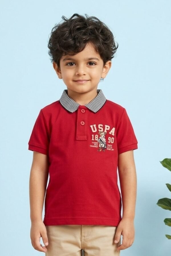 Boys Red Striped Polo T-Shirt