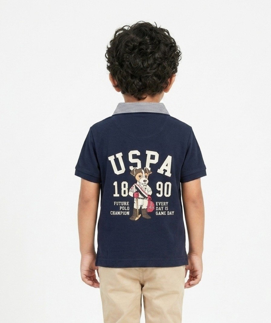 Boys Navy Striped Polo Shirt - Image 5