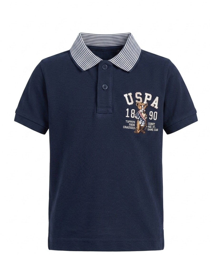 Boys Navy Striped Polo Shirt - Image 4