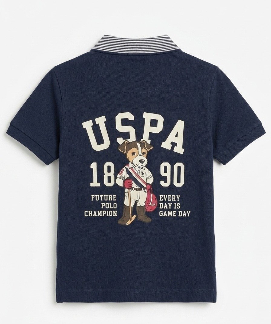 Boys Navy Striped Polo Shirt - Image 3