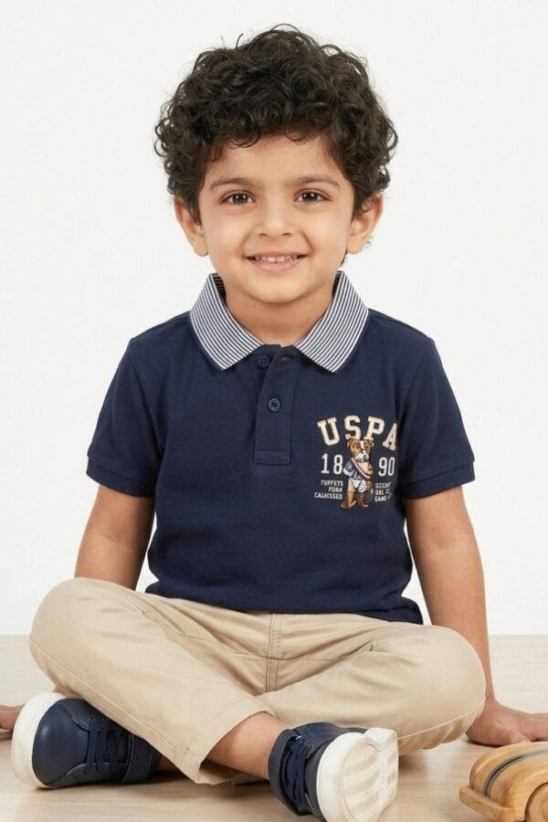 Boys Navy Striped Polo Shirt