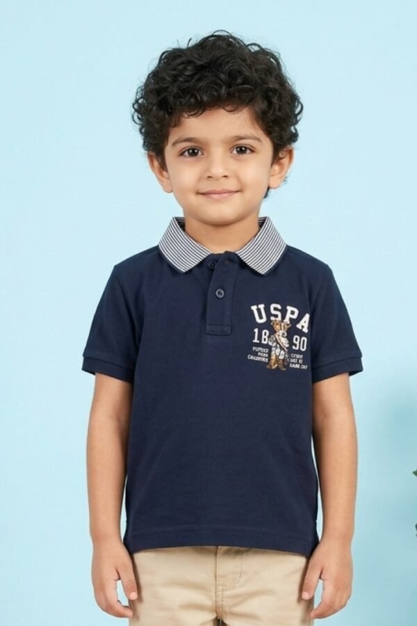 Boys Navy Striped Polo Shirt