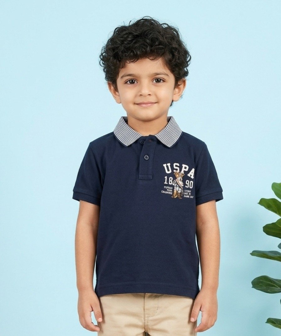 Boys Navy Striped Polo Shirt