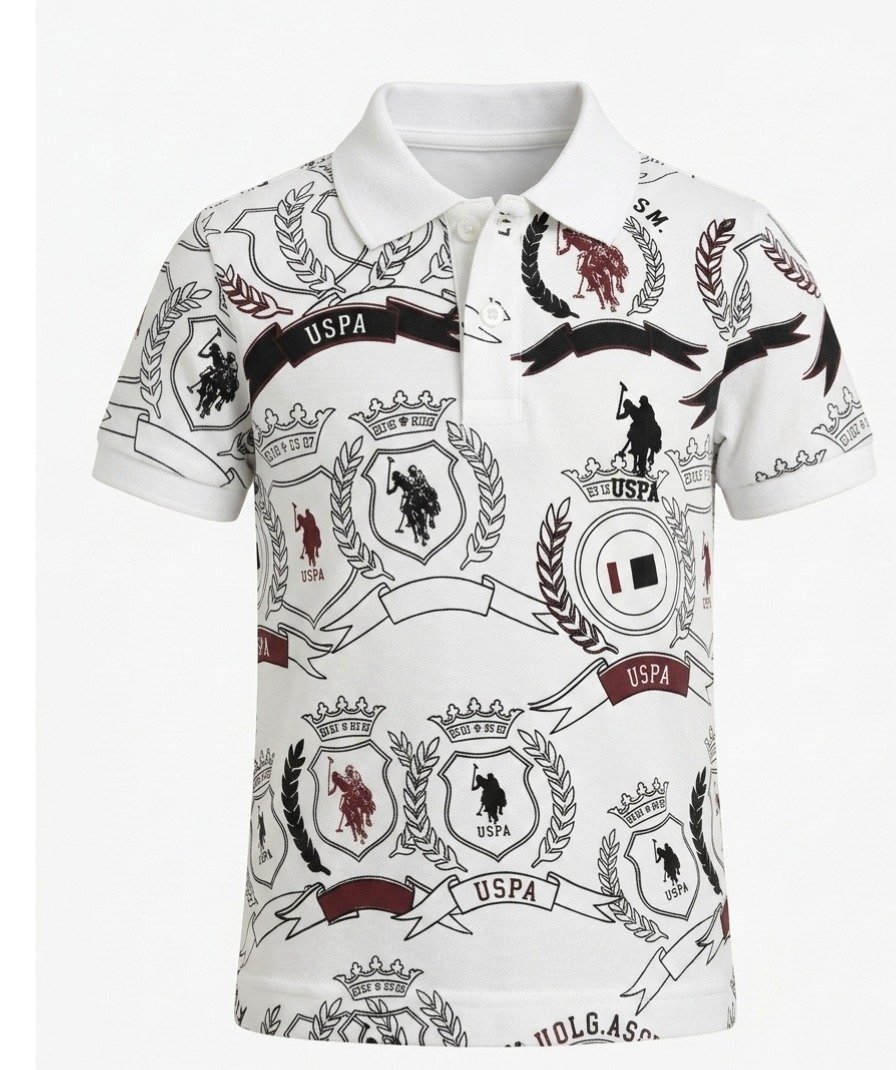 Boys White Printed Polo Shirt - Image 2