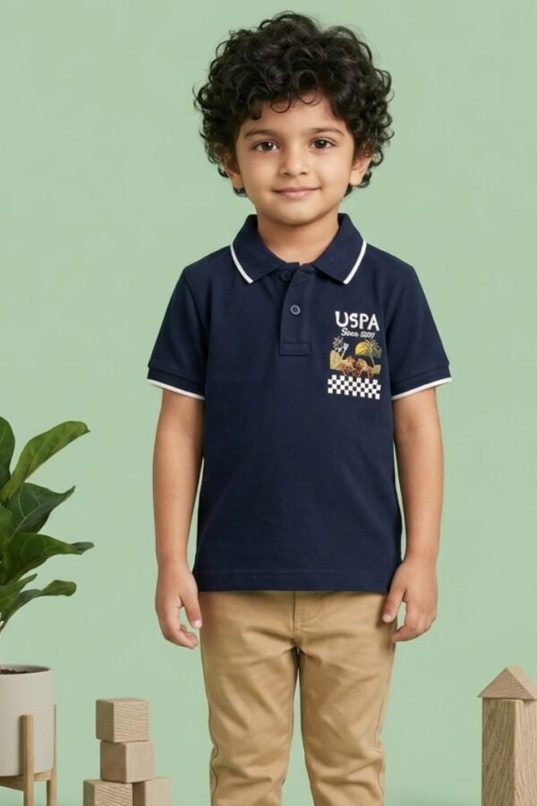 Boys Navy Printed Polo Shirt