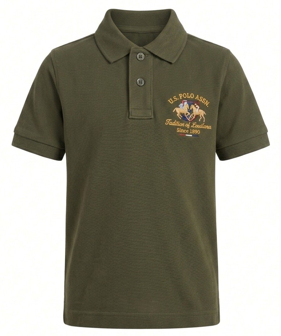 Boys Olive Heritage Polo Shirt - Image 2
