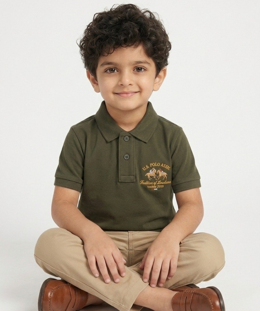 Boys Olive Heritage Polo Shirt - Image 4