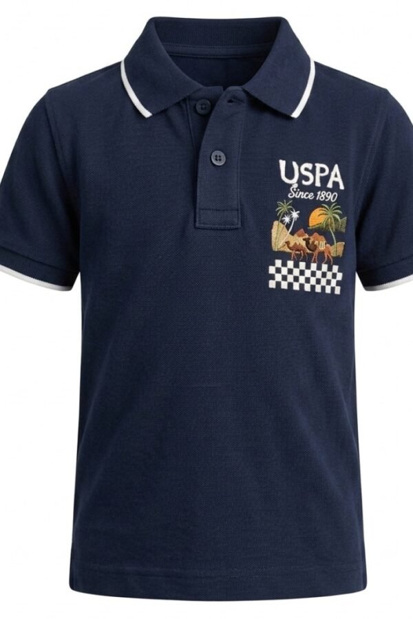 Boys Navy Printed Polo Shirt