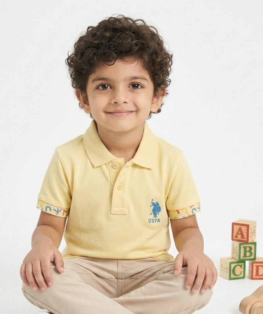 Boys Yellow Printed Polo Shirt - Image 4