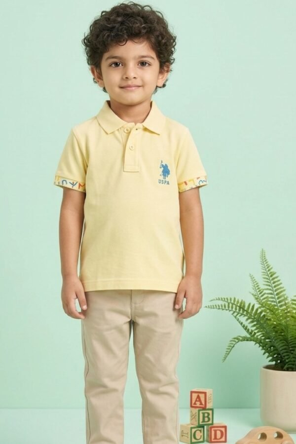 Boys Yellow Printed Polo Shirt
