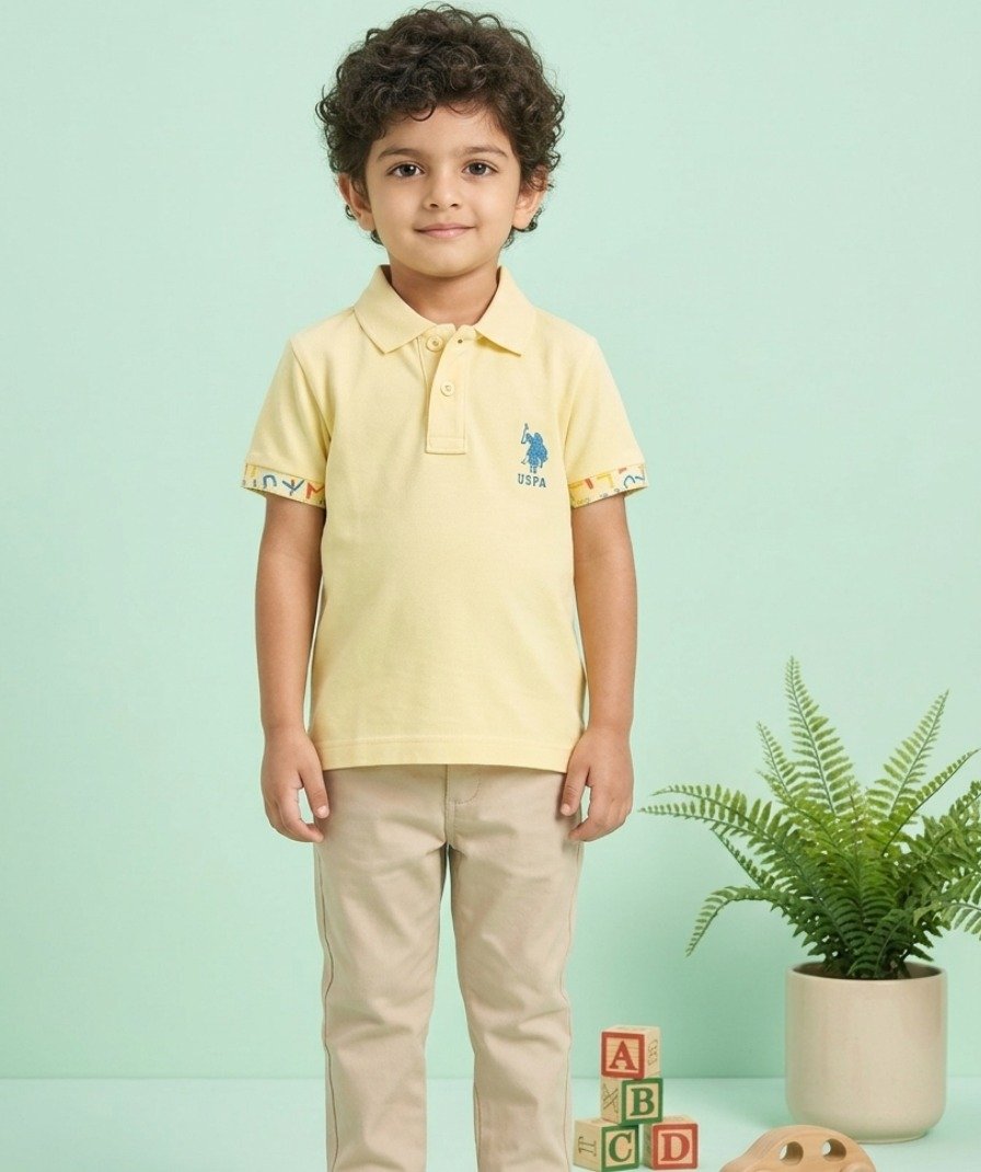 Boys Yellow Printed Polo Shirt