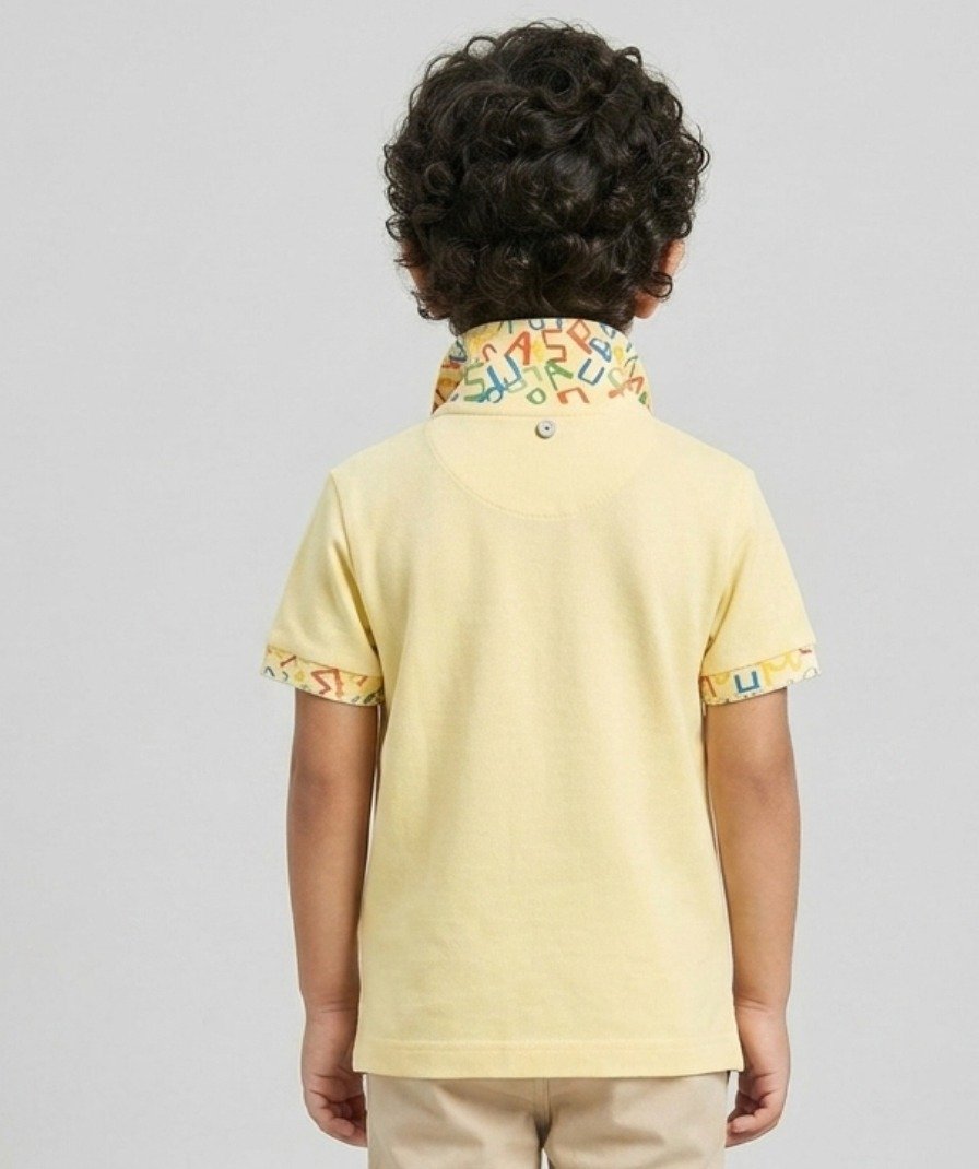 Boys Yellow Printed Polo Shirt - Image 5