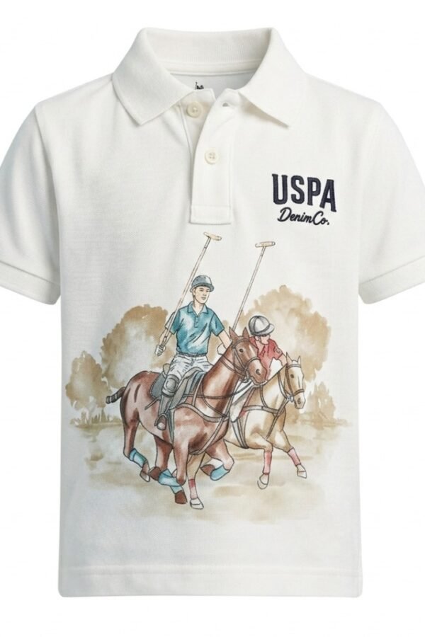 Boys White Graphic Polo Shirt