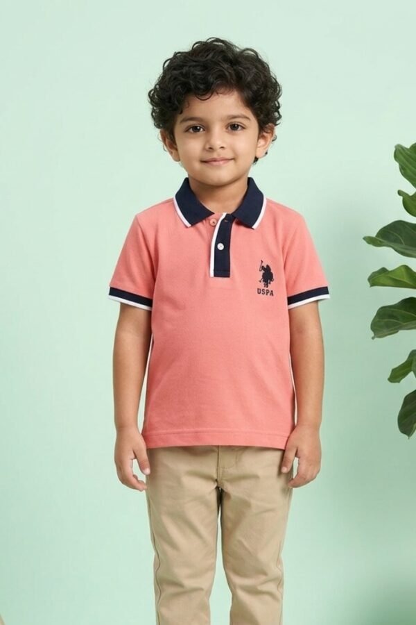 Boys Peach Tipped Polo Shirt