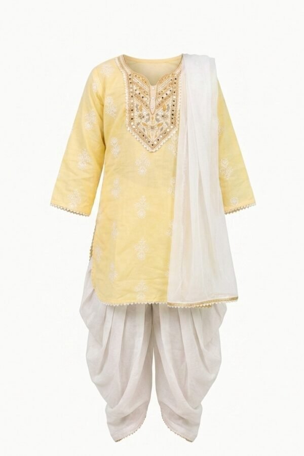 Girls Yellow Ethnic Dhoti Set