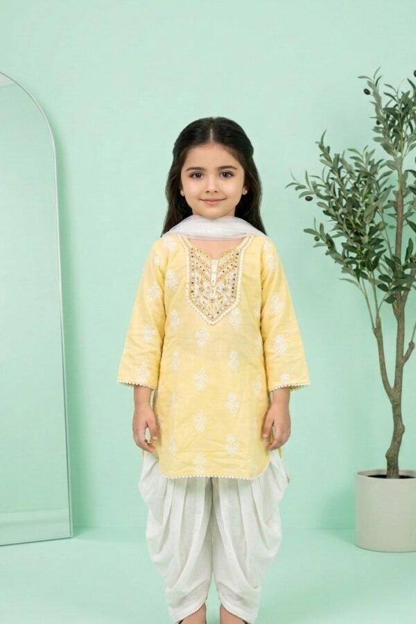 Girls Yellow Ethnic Dhoti Set