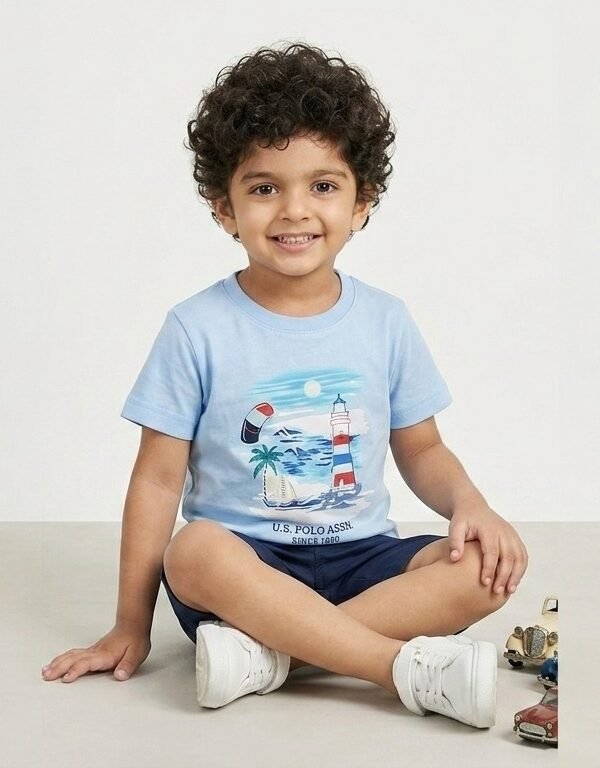 Boys Blue Graphic Shorts Set