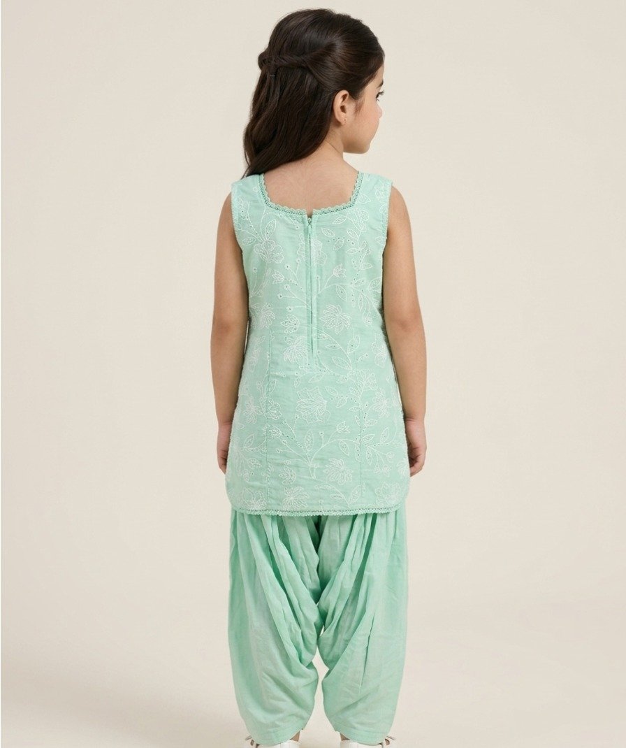Girls Mint Floral Ethnic Set - Image 2