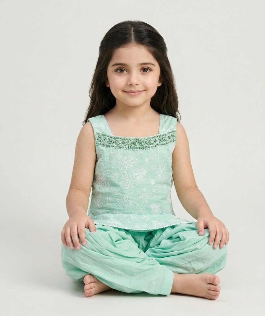 Girls Mint Floral Ethnic Set - Image 3