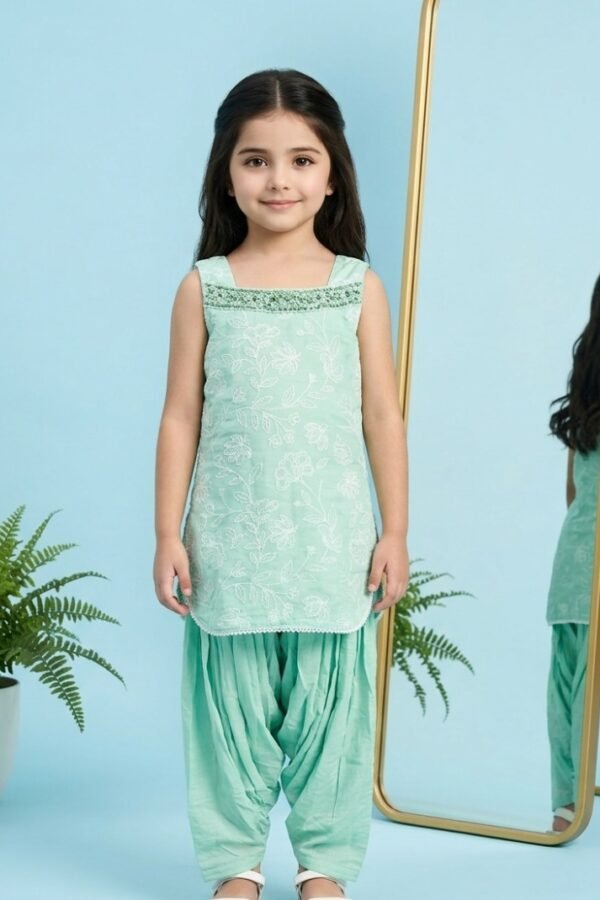 Girls Mint Floral Ethnic Set