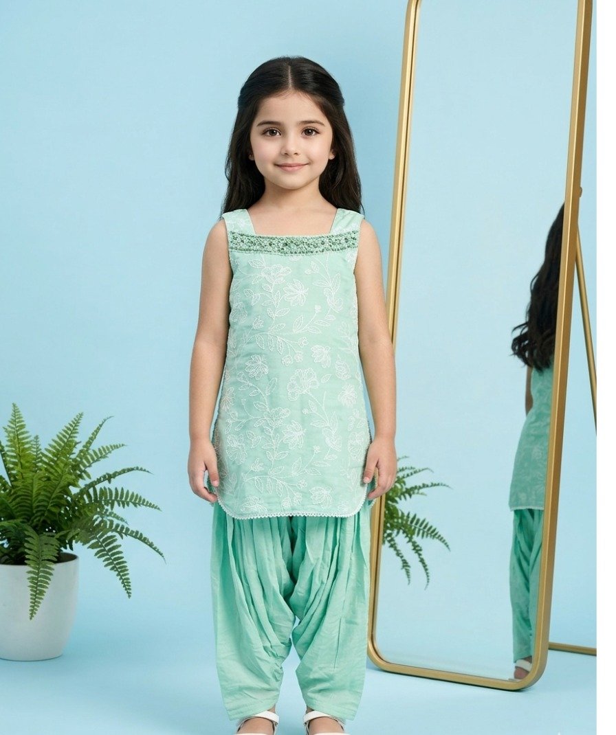 Girls Mint Floral Ethnic Set
