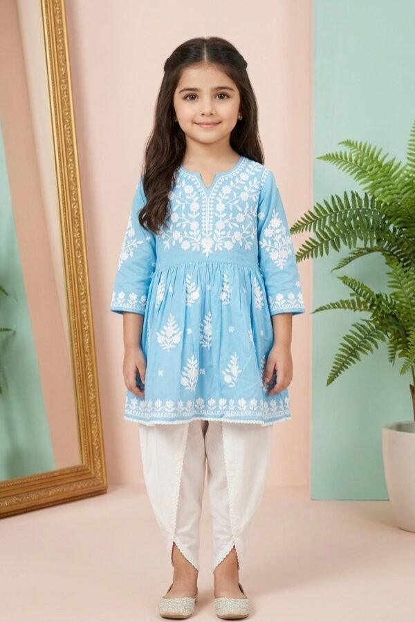 Girls Blue Floral Ethnic Set