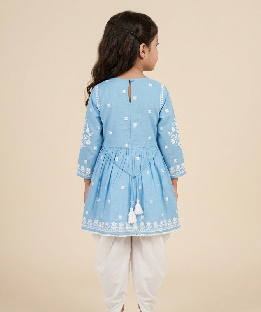 Girls Blue Floral Ethnic Set - Image 4