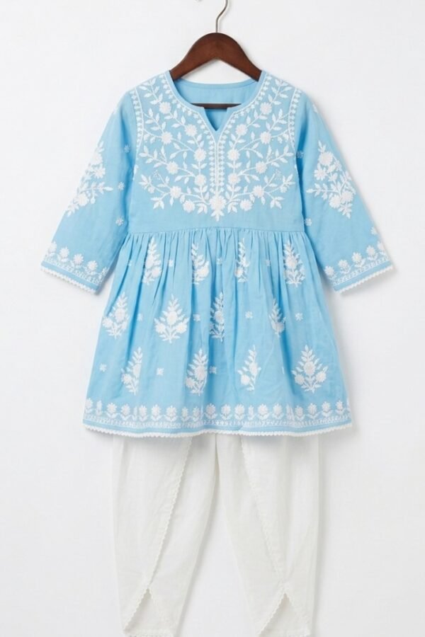Girls Blue Floral Ethnic Set