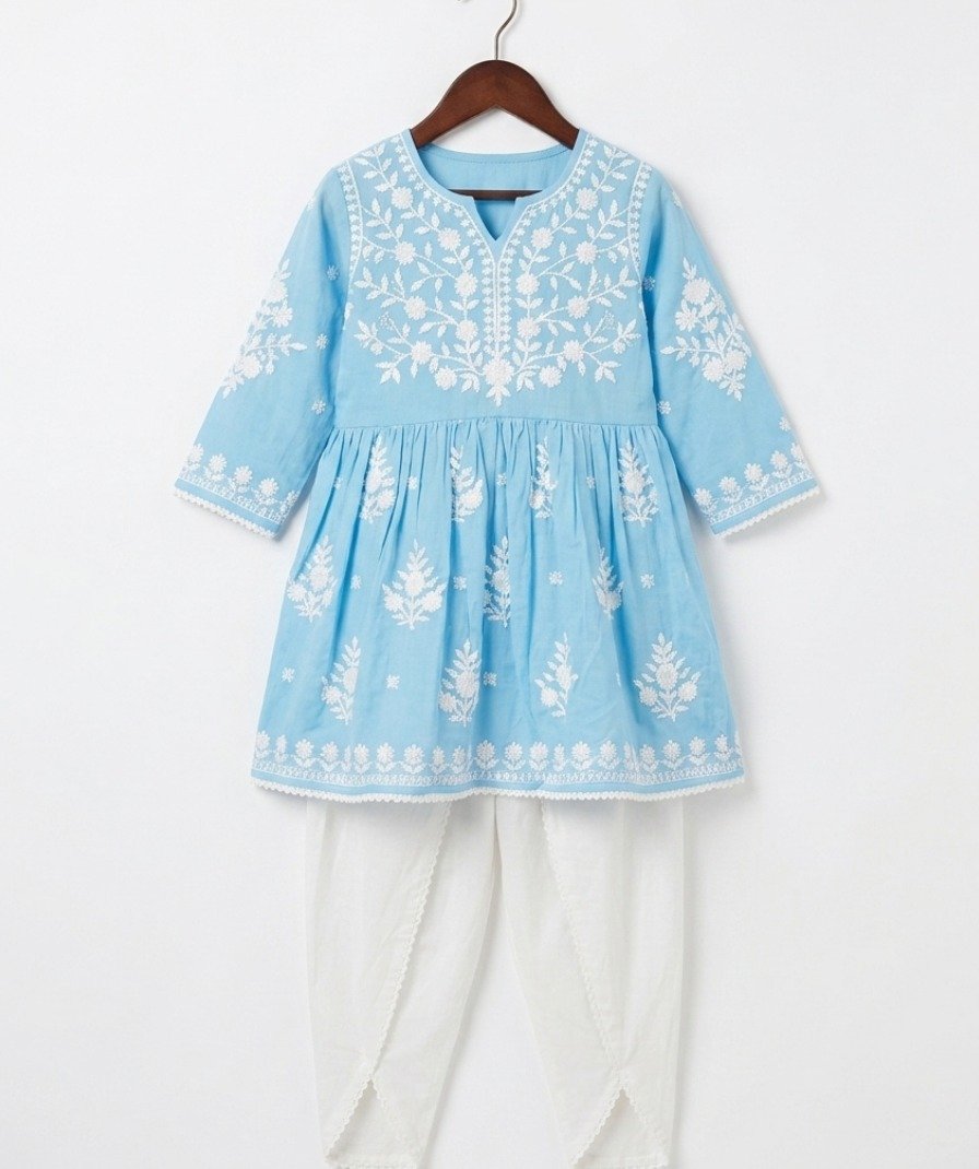 Girls Blue Floral Ethnic Set - Image 2