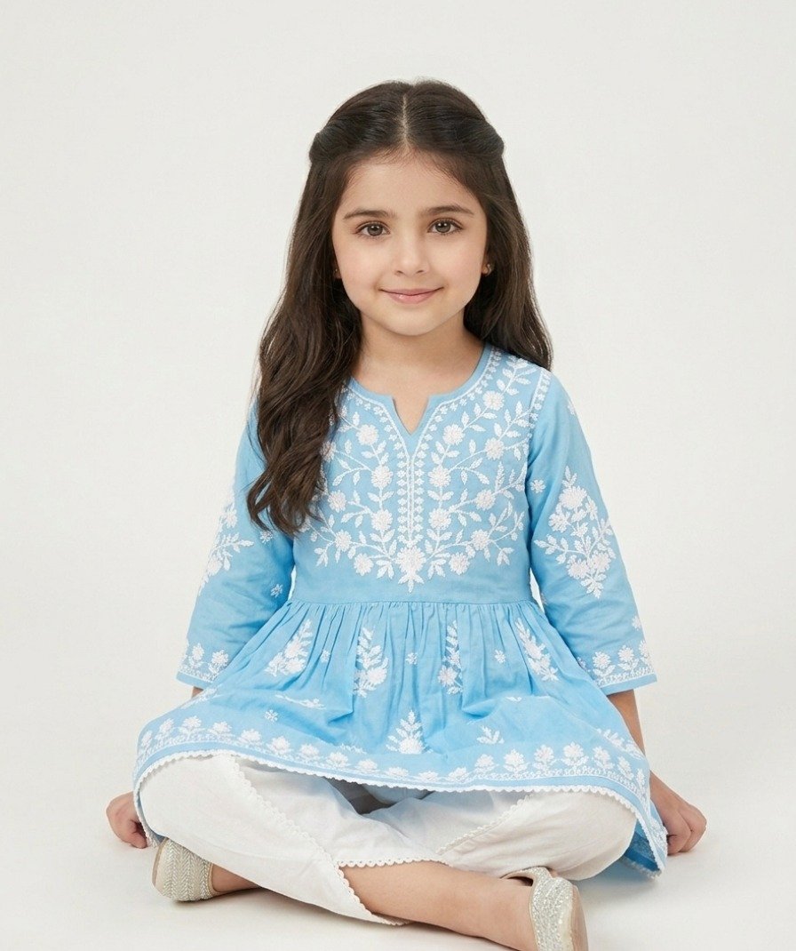 Girls Blue Floral Ethnic Set - Image 5