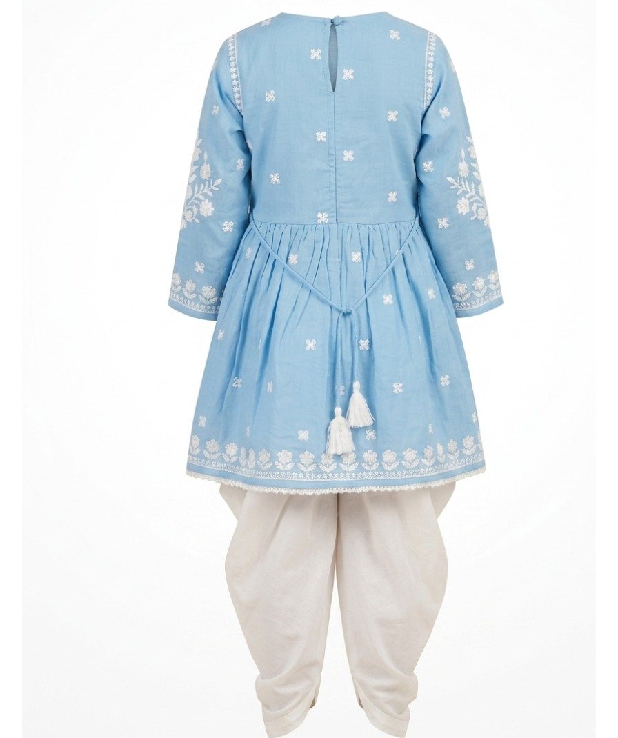 Girls Blue Floral Ethnic Set - Image 3
