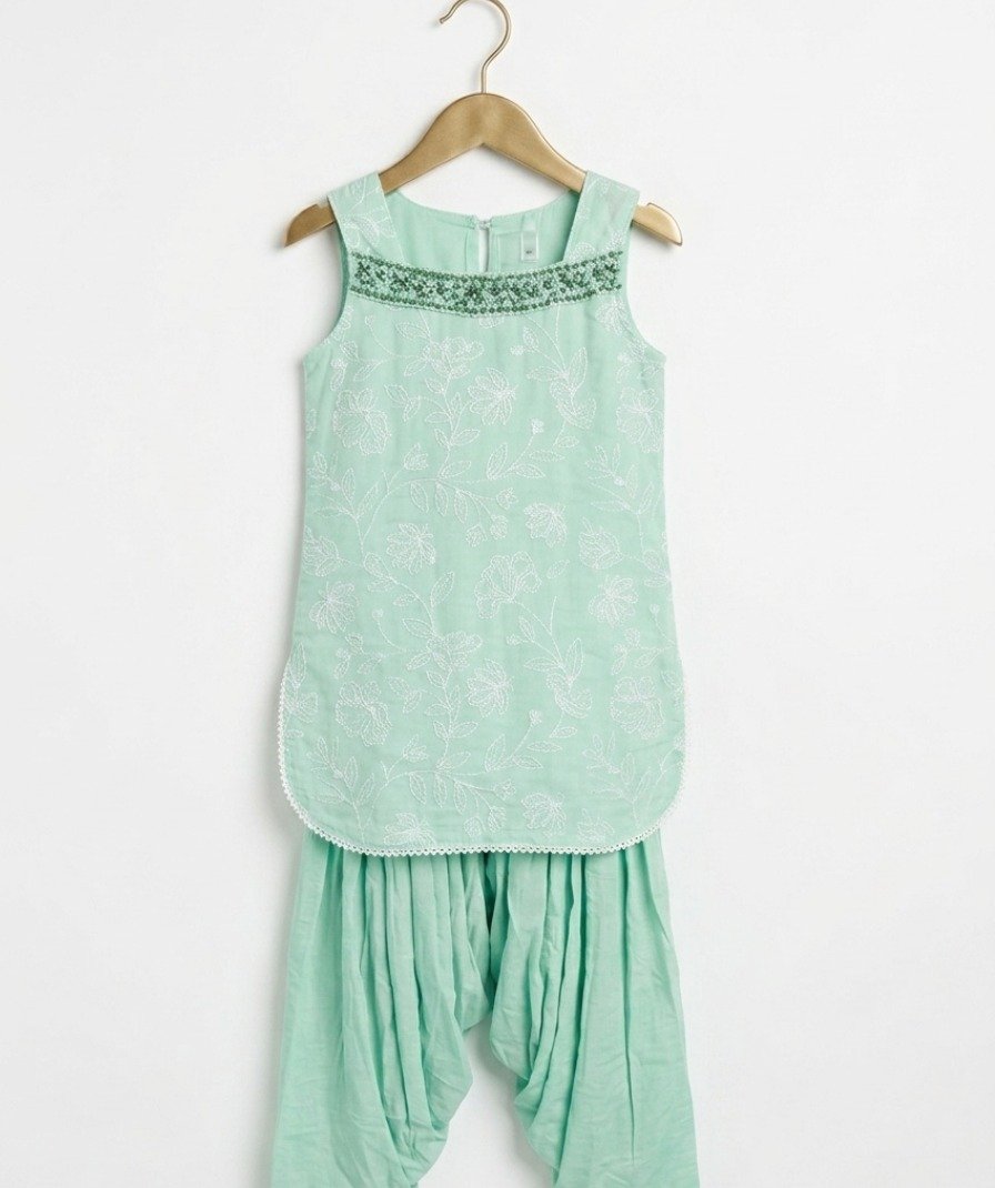 Girls Mint Floral Ethnic Set - Image 5