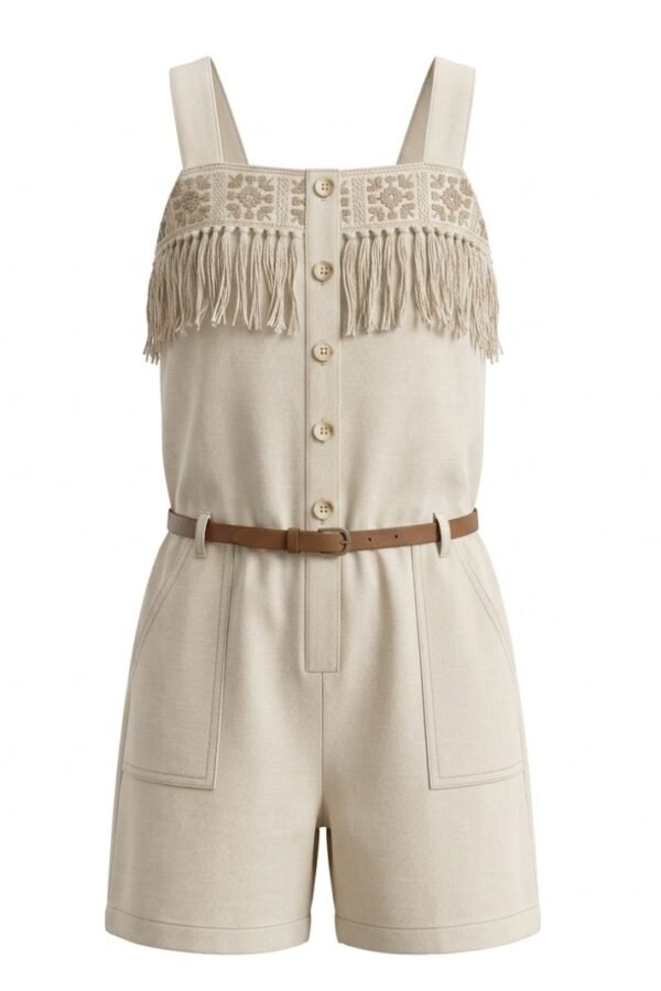 Girls Beige Fringed Playsuit