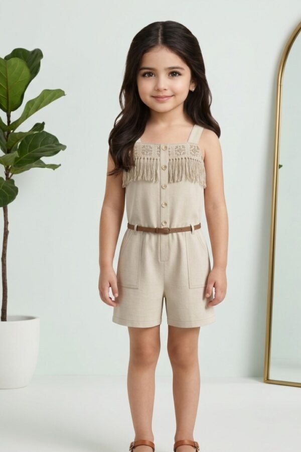 Girls Beige Fringed Playsuit