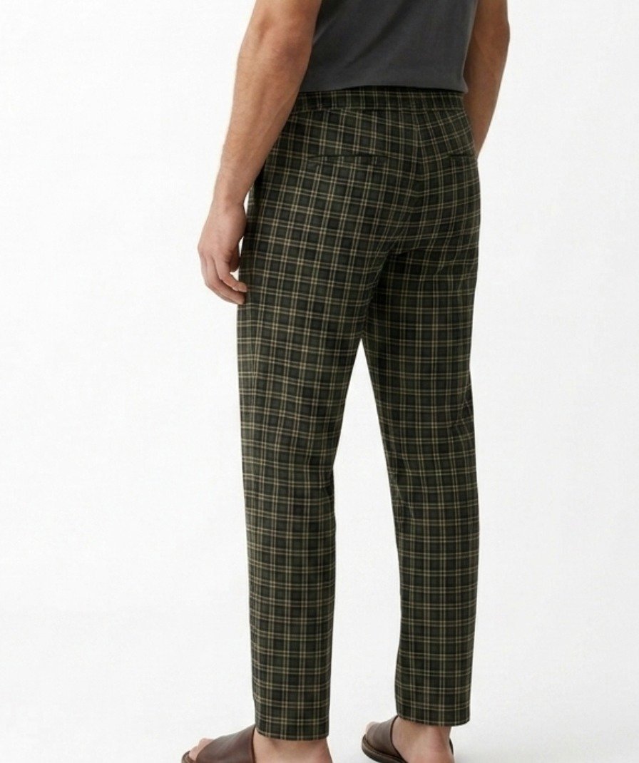 Dark Green & Beige Checked Lounge Trousers - Image 3